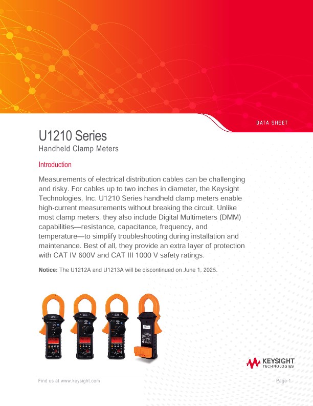 U1210 Series Handheld Clamp Meters PDF Asset Page Keysight